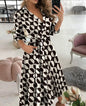 Office Women Casual Sashes A-Line Wrap Summer Dress 2025 Print Long Sleeve V-Neck Dress Pocket Elegant Midi Party Dress Vestidos