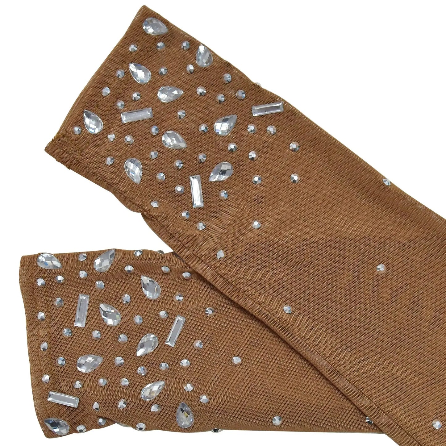 Women Sexy See Through Sheer Mesh Rhinestone Décor Long Sleeve Maxi Party Dress