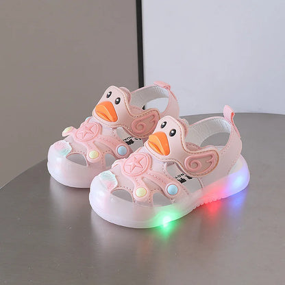 Little Duck Light-up LED Sandals for First Walker Anti-kick Baby Shoes for 0-3 Years Old Pre walker Soft Sole Cartoon for Girl