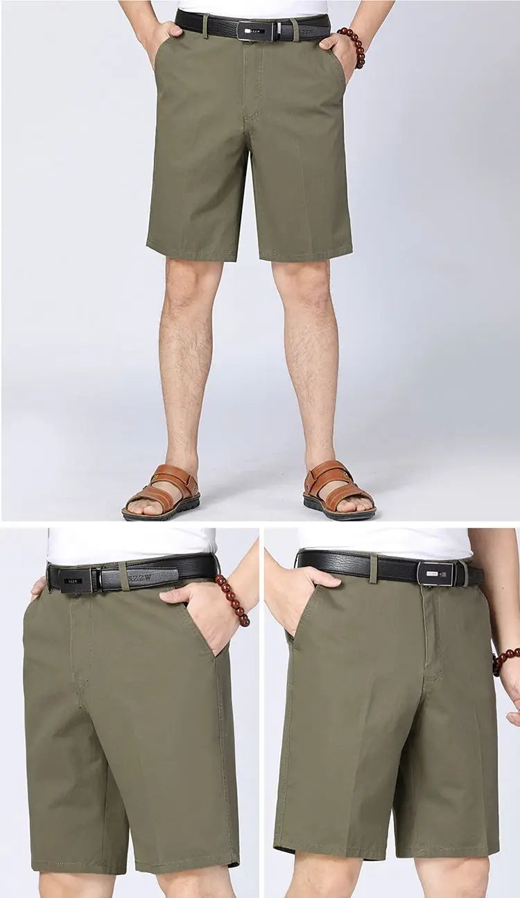 Classic Mens Cotton Shorts Men Stretch Casual Shorts Bermuda Knee Shorts Golf Sports Summer Cool Breathable Shorts Khaki Beige