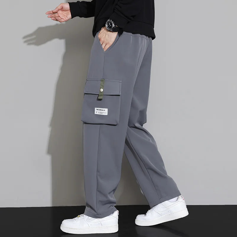 2025 Cargo Pants Men Straight Fit Wide Leg Fleece Lined Trouser Male Winter Fashion Loose Baggy Large Plus Size Warm Streetwear