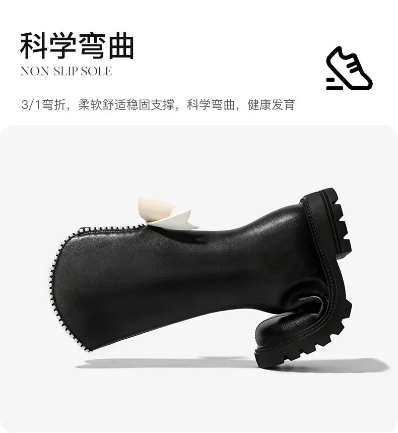 Long Boots for Girls and Children 2025 New Winter Long Leather Boots Princess Foreign Girls Plus Cashmere Shoes