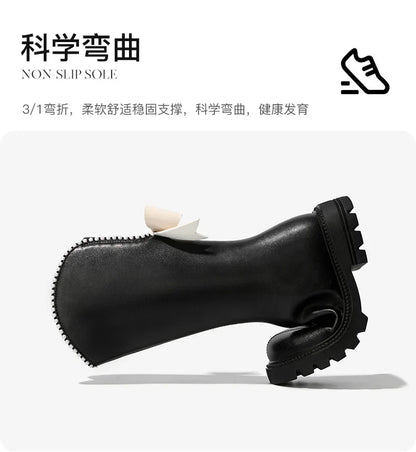 Long Boots for Girls and Children 2025 New Winter Long Leather Boots Princess Foreign Girls Plus Cashmere Shoes