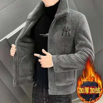 2025 New Hot Selling Autumn/winter Fashion Men's Imitation Lamb Wool Jacket With Collar Thick Wool Jacket Men's Top Coat