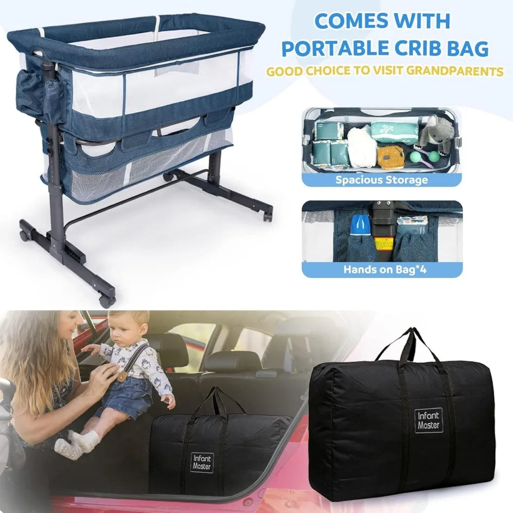 3 in 1 Baby Bassinet, Upgraded Beside Crib with 360° Highly Visible Mesh wall, Comfy Co-sleeper Bassinet with mattress, 5 Level