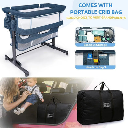 3 in 1 Baby Bassinet, Upgraded Beside Crib with 360° Highly Visible Mesh wall, Comfy Co-sleeper Bassinet with mattress, 5 Level