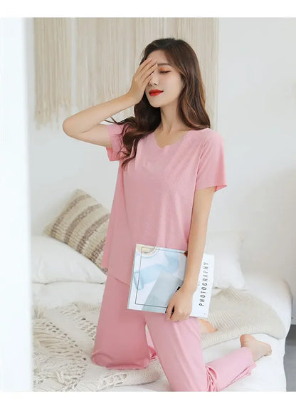 Female Home Clothes 2 Pieces Set Lady Home Suit Summer Women Lounge Wear Autumn Loose Home wear Suit for Women Pajamas Pants Set