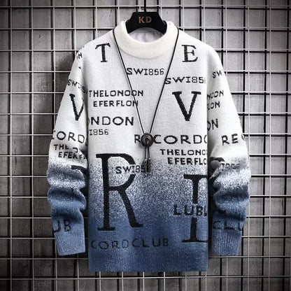 2025 Autumn Winter Men's Sweater Korean Fashion Men Clothing English Elements Sweater Men Casual Pullover O-Neck Sweaters Men