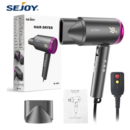 SEJOY Ionic Hair Dryers LED Display Anion Technology Portable Lightweight Blow Dryer Airflow Salon