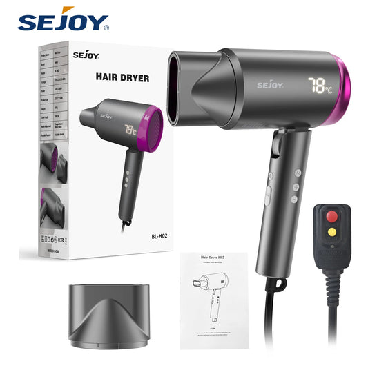 SEJOY Ionic Hair Dryers LED Display Anion Technology Portable Lightweight Blow Dryer Airflow Salon