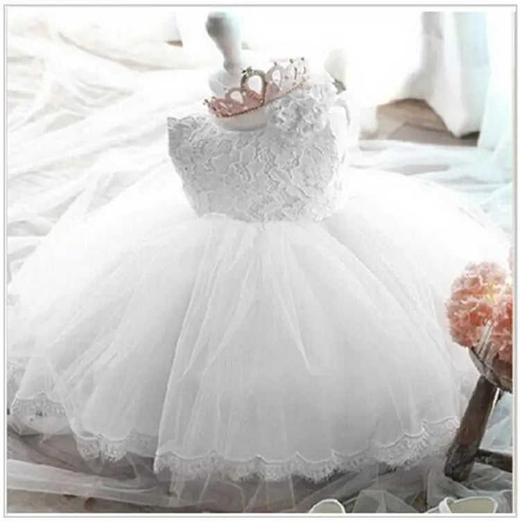 Baby Girl Baptism Dresses Toddler White Lace Flower Tulle Christening 1 Years Birthday Princess Party Dress Newborn Wedding Gown