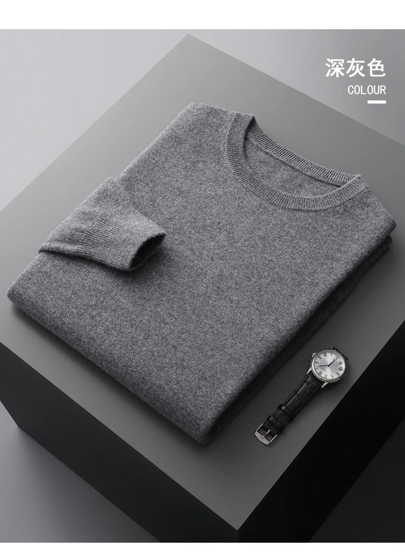 100% merino cashmere sweater men's round neck pullover business casual fashion top knitted loose men's Jacket