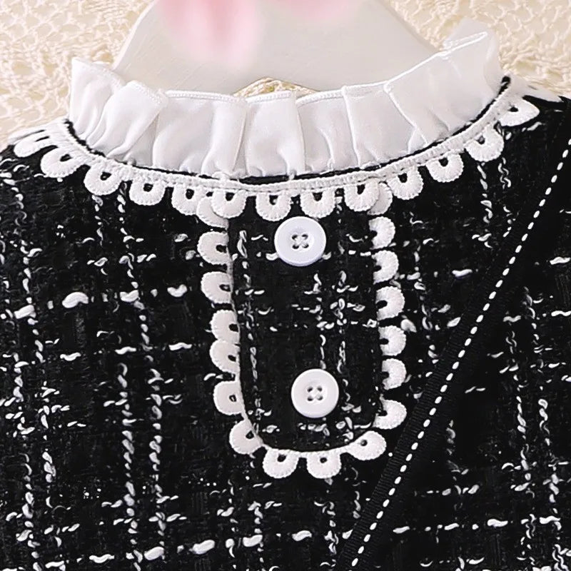 Dress for Kids 0-3 Years Old Plaid Fake Two Piece Long Sleeve Spring and Autumn Princess Dress OOTD for Newborn Baby Girl