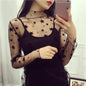 Women Daisy Print Lace Sheer Tops Sexy Tees Long Sleeve Thin Mesh Shirts Fashion Ladies Top 2025 Summer Sunscreen Blouse