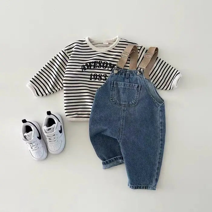 2025 Spring Boy Baby Pocket Overalls Loose Infant Suspenders Jumpsuit Retro Toddler Jeans Kids Casual Pants Girl Cotton Trousers