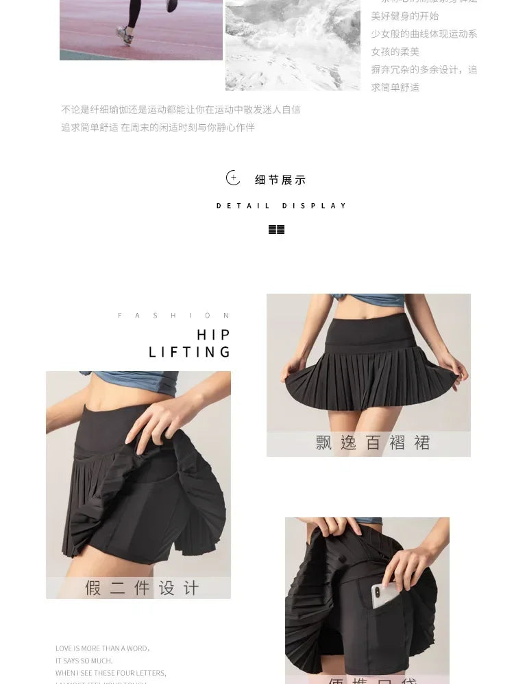 Women Tennis Skirt High Waisted Pleated Running Yoga Skirt Tennis Shorts Breathable Pleated Volleyball Shorts Hiking Shorts