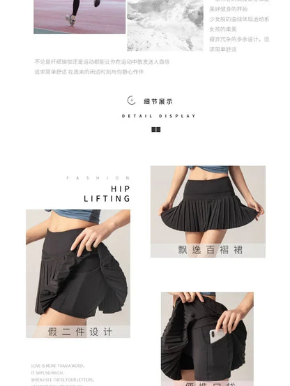 Women Tennis Skirt High Waisted Pleated Running Yoga Skirt Tennis Shorts Breathable Pleated Volleyball Shorts Hiking Shorts