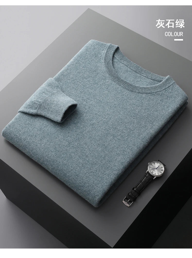 100% merino cashmere sweater men's round neck pullover business casual fashion top knitted loose men's Jacket