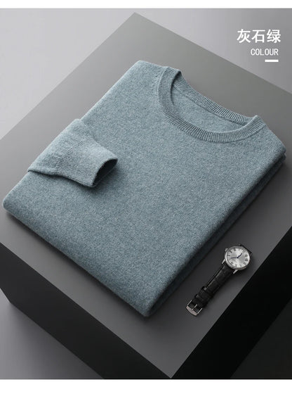 100% merino cashmere sweater men's round neck pullover business casual fashion top knitted loose men's Jacket