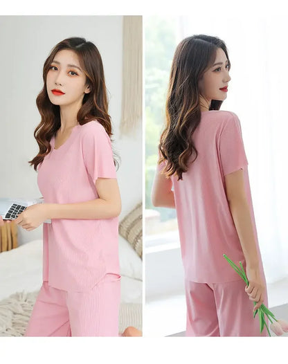 Female Home Clothes 2 Pieces Set Lady Home Suit Summer Women Lounge Wear Autumn Loose Home wear Suit for Women Pajamas Pants Set