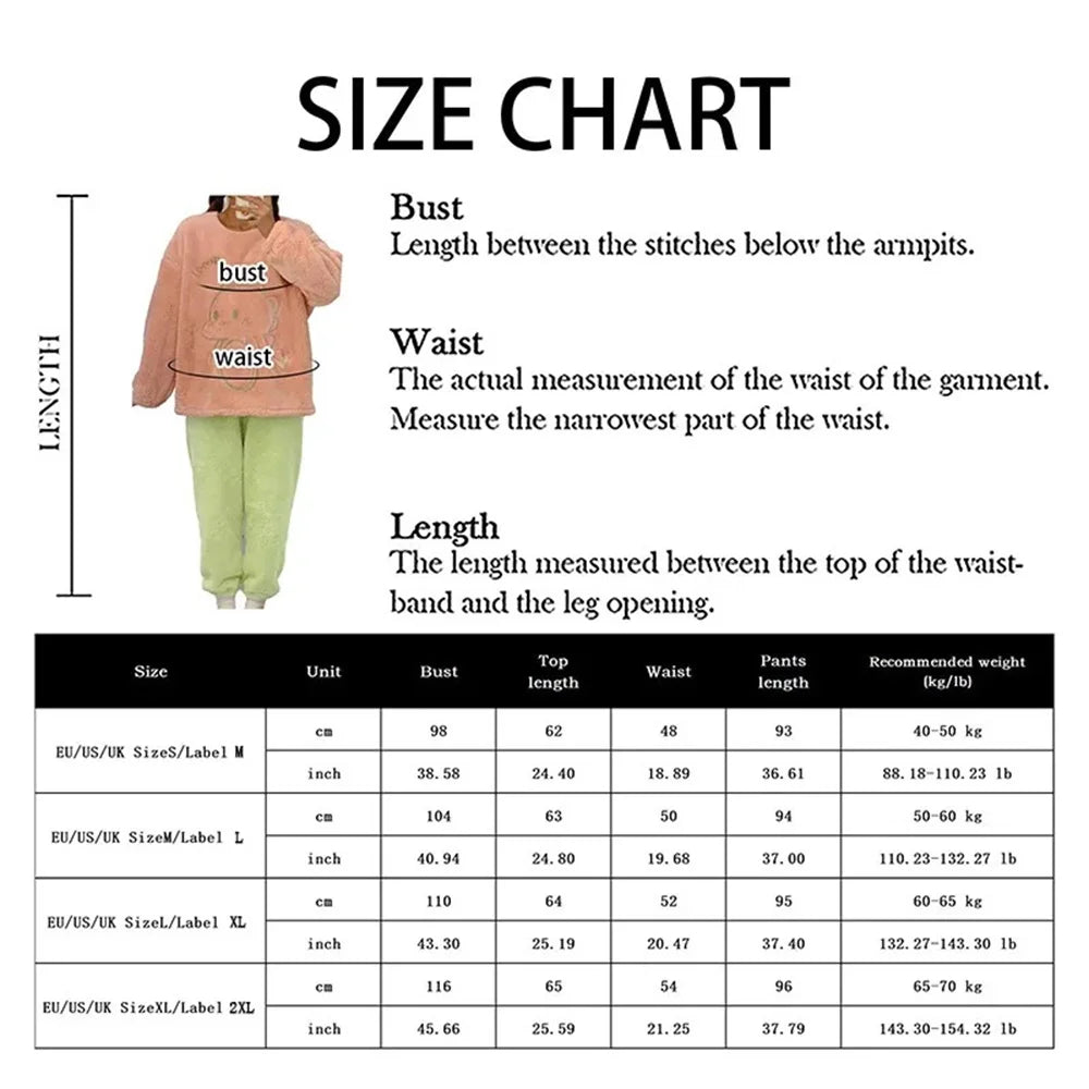 Autumn Winter Kawaii Cartoon Pajama Sets Women Pajamas Plaid Flannel Long Sleepwear Girl Pajama Night Suits Home wear PJ Suit