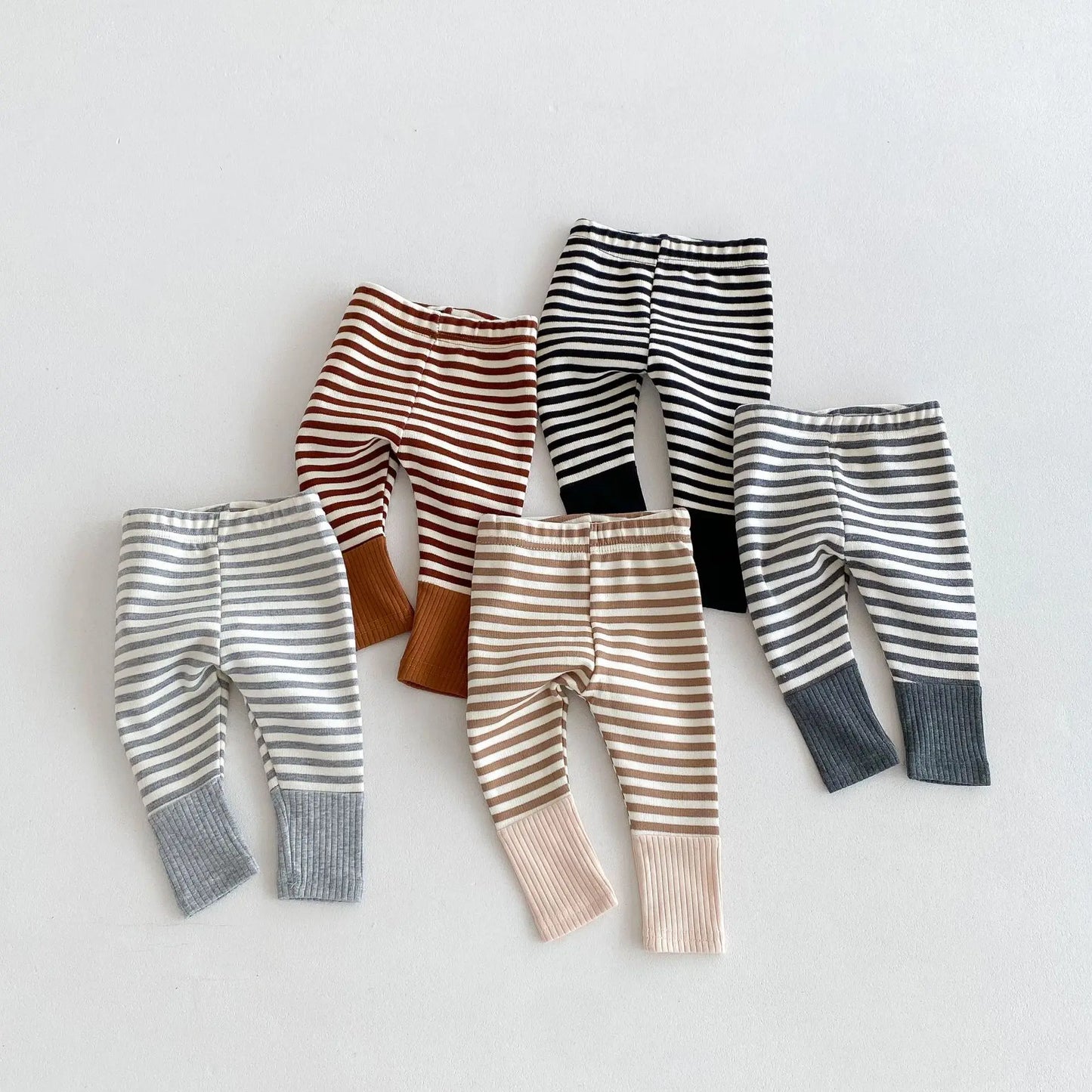 2025 Autumn New Baby Leggings Cotton Girls Striped Patchwork Leggings Infant Stretch Pants Toddler Trousers Boys Clothes