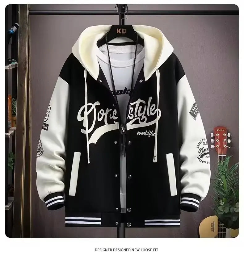 Men's Hooded Baseball Jersey Autumn Korean Casual Hooded Jacket Harajuku High Street Fashion Men's Clothing High Quality Coat