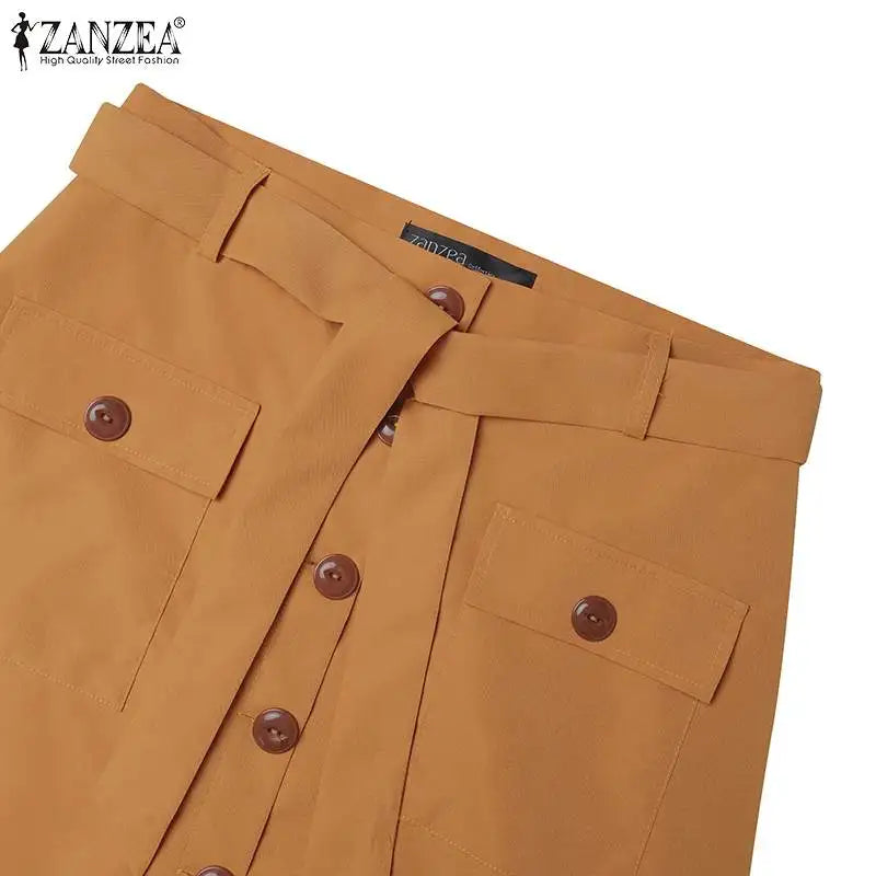 ZANZEA Cargo Skirts Elegant Women Evangelical Faldas  Mujer Office Lady High Waist Saias Summer 2025 Casual Buttons Up Jupes
