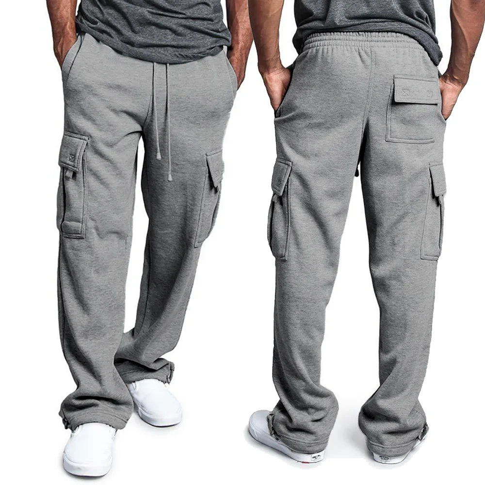 Men's Sweatpants Straight Fit Joggers for Sports and Streetwear Loose Oversized Drawstring Long Pants Men Multi-pocket Pants
