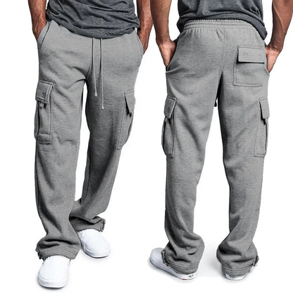 Men's Sweatpants Straight Fit Joggers for Sports and Streetwear Loose Oversized Drawstring Long Pants Men Multi-pocket Pants