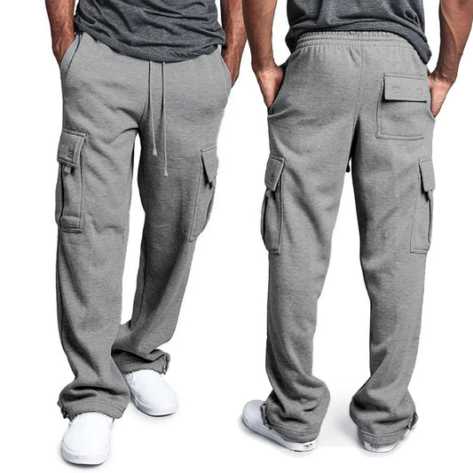 Men's Sweatpants Straight Fit Joggers for Sports and Streetwear Loose Oversized Drawstring Long Pants Men Multi-pocket Pants