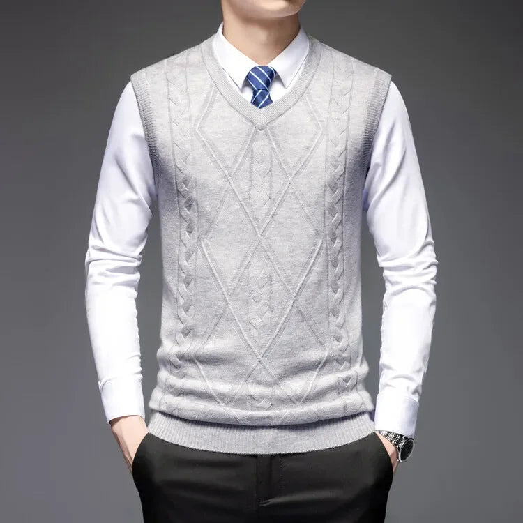 2025 New Trend Men's Business Casual Pullover Wear Warm Sleeveless Wool Knitted Sweater Vest Tops
