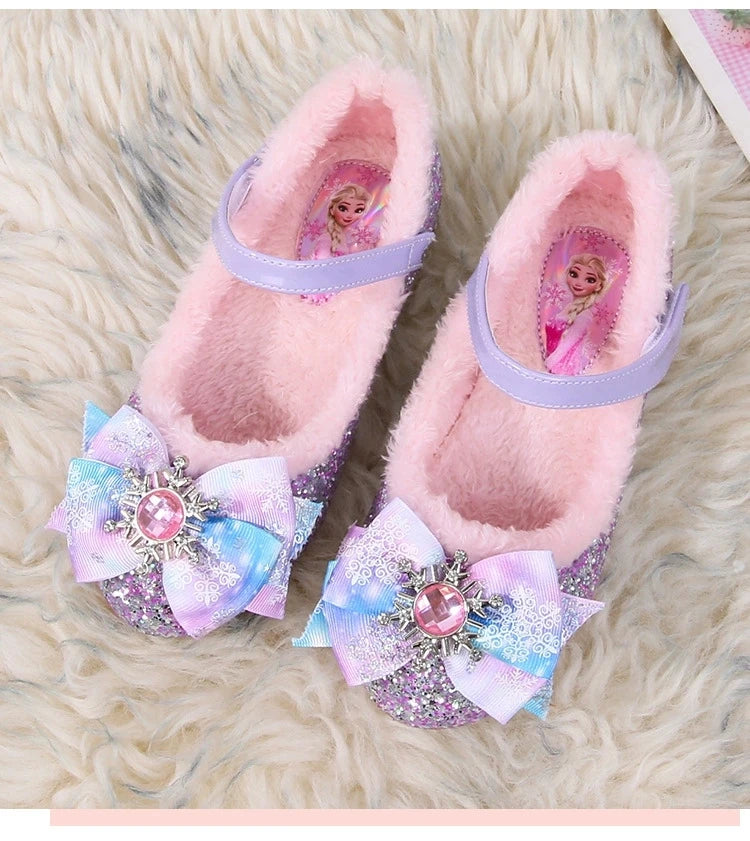 Disney Girls Show Frozen Princess Elsa Shoes Winter Girls Baby Shoes Children Blue Pink Crystal Shoes Sandals Size 23-36