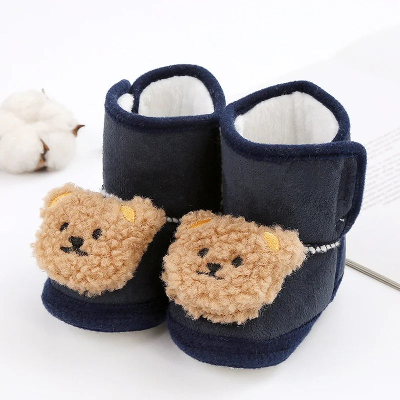 Baywell Cute Cartoon Animal Newborn Baby Boots Winter Plush Snow Booties for Boy Girl Soft Soled Comfortable Warming Shoes