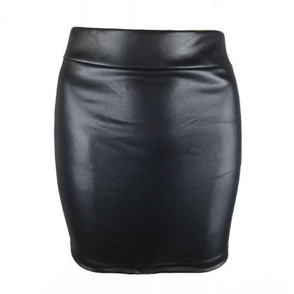 Women Mini Skirt Solid Color High Waist Slim Fit Skinny Matte Faux Leather Cozy Commuter Bodycon Skirt OL Office Pencil Skirts