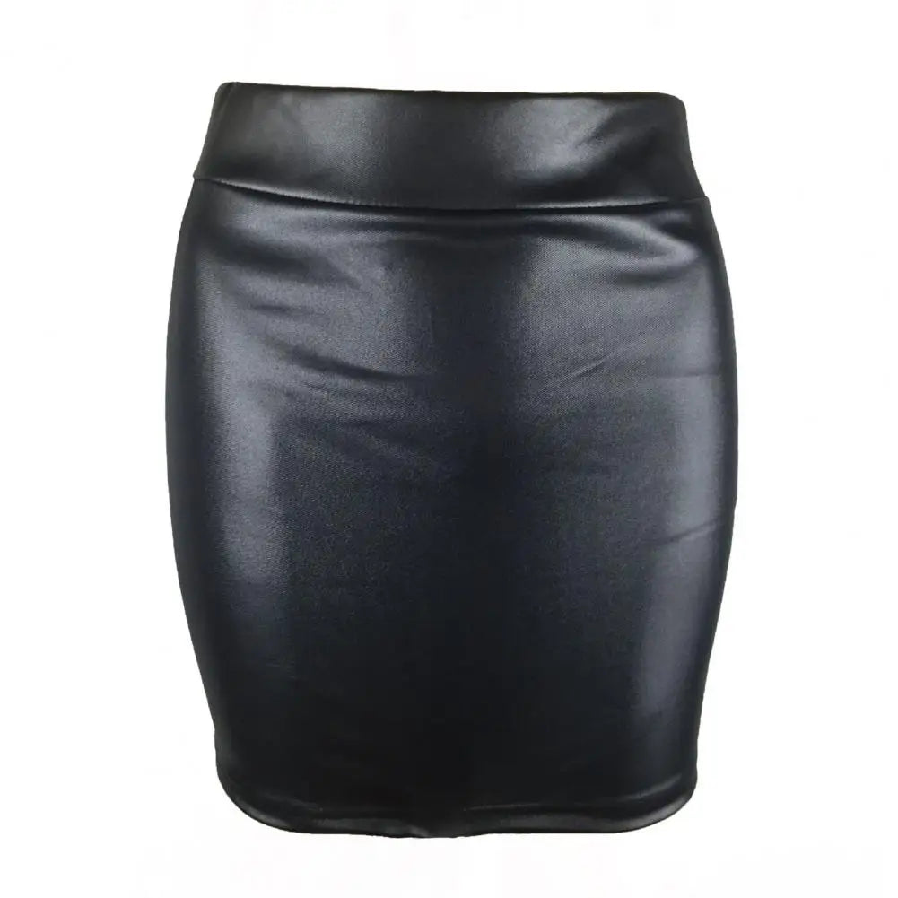 Women Mini Skirt Solid Color High Waist Slim Fit Skinny Matte Faux Leather Cozy Commuter Bodycon Skirt OL Office Pencil Skirts