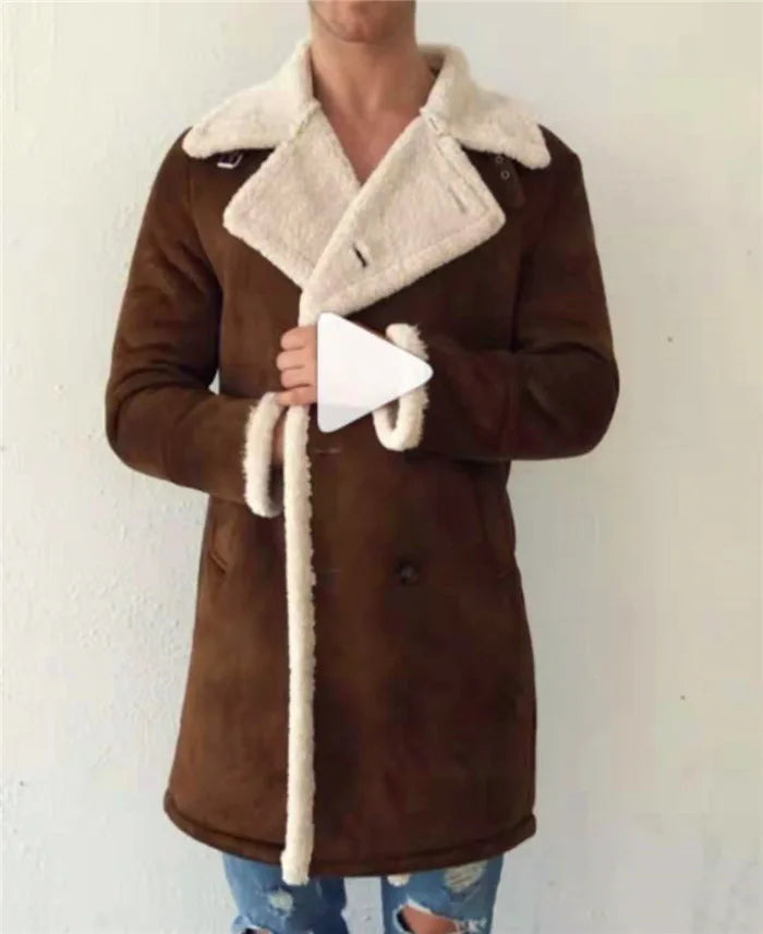 2025 Men's Woolen Coat Middle-aged Double Collar Autumn And Winter Warm Fashion Slim-fitting Woolen Men's Coat Pocket