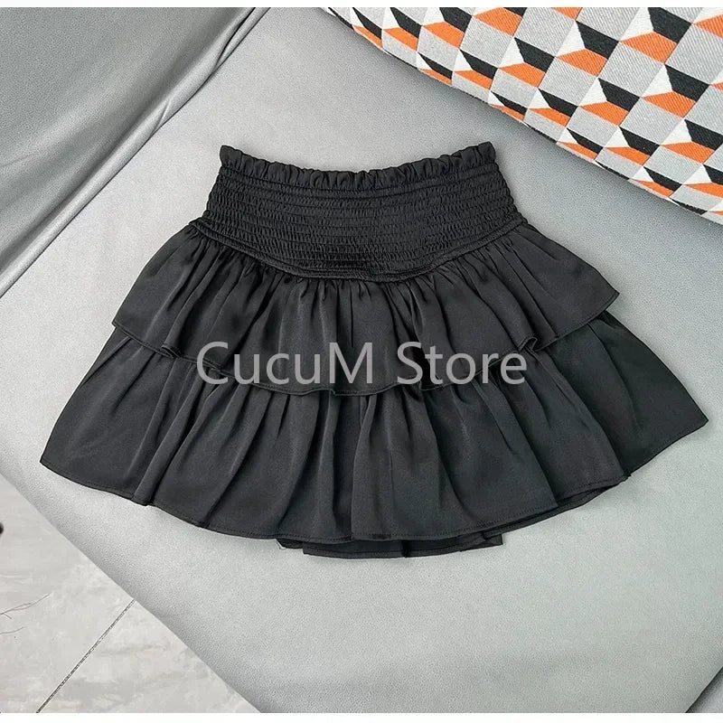 Sweet Cake Skirt Women's Ruffles Casual Simple Short Mini White Chiffon Skirt Black Korean New 2025 Puffy Ballet Style Skirts