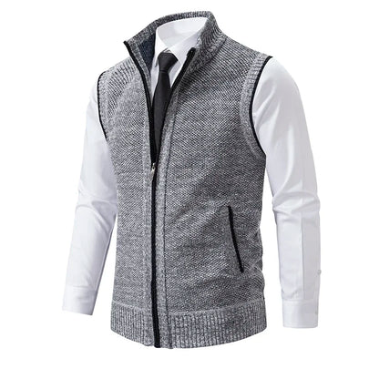 Vest Men Knitted Sleeveless Sweater Jacket Wool Velvet Zipper Cardigan Turn-down Pullovers Turtleneck Sweater coat Knit Waistcoat