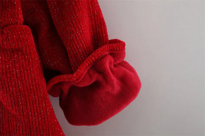 Winter Newborn Girls Clothes Korean Fashion Bow Cute Fleece Warm Thick Long Sleeve Red Baby Dress Luxury Birthday Dresses BC1704