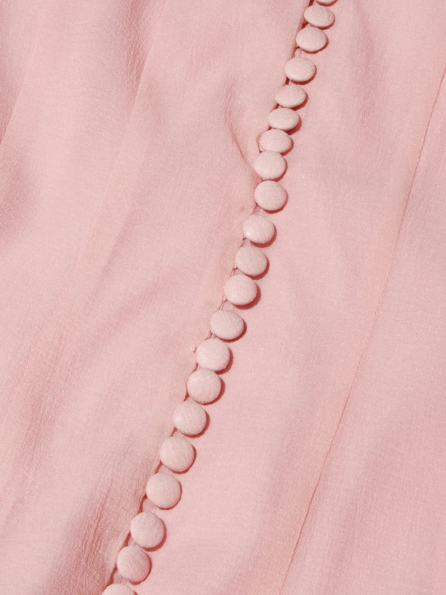 VGH Elegant Spliced Ruffles Midi Dresses for Women O Neck Petal Sleeve High Waist Slim Patchwork Buttons Solid Dress Female New