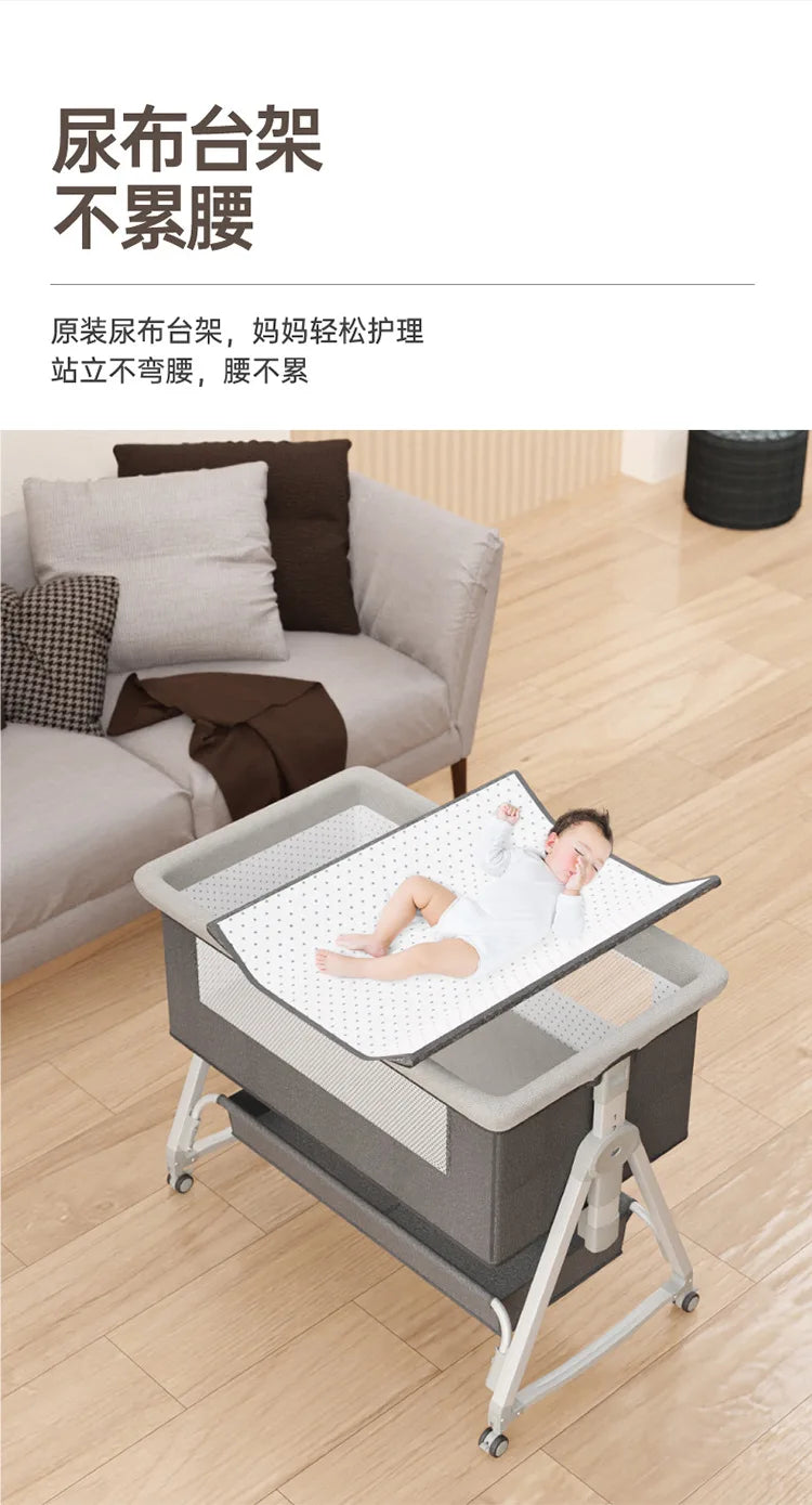 Baby Bed Crib Portable Bassinet Bedside Liftable Cradle Bed Playpen Newborn With Changing Table Storage Bag Mosquito Net