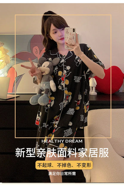Plus Size Ins Cartoon Pajamas Set Korean Student Summer Internet Celebrity Girl Short Sleeve Shorts Thin Loose Home wear