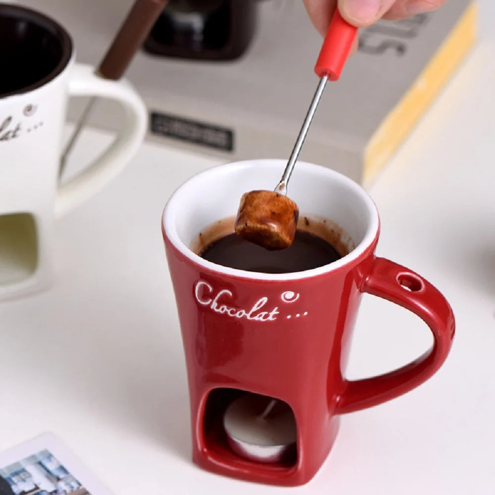 Hot Chocolate Fondue Mug Ceramic Mini Chocolate Melting Cup Butter Warmer Heating Tableware Creative Household Drinking Utensils
