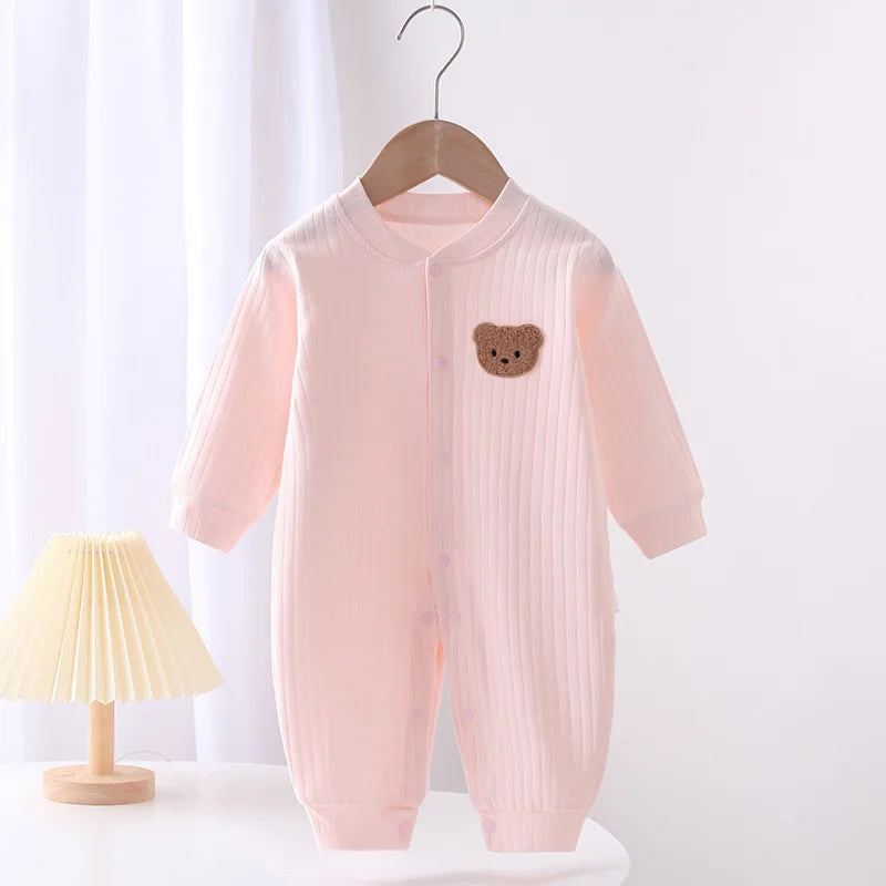 Autumn Baby Romper Solid Color Bear Jumpsuit Cotton Spring Newborn One-Pieces Clothing for Boys Girls Infant Onesie 0-18M