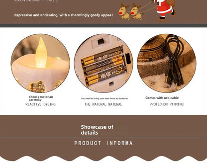 Christmas decorations: candles, crystal lights, cartoon snowflakes, birthday and Christmas gifts, scene setups