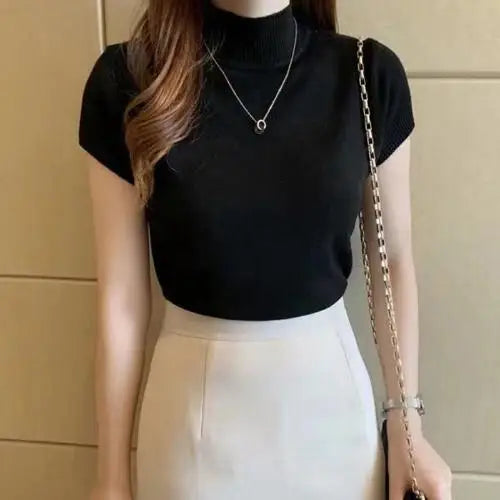 Solid Color Casual Women Clothing Korean Knitted Women Top Bulse Mujer De Moda Spring Summer Slim Turtleneck Blouse