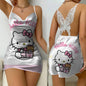Mini Dress Pajama Skirt Hello Kitty Sexy Dresses Off Shoulder Bow Knot Satin Surface Women's Fashion Summer 2024 Short Party Lace