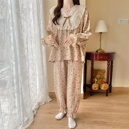 Pajama Sets Women Comfortable Daily Print Design Sweet Autumn Popular Attractive Ulzzang V-Neck Students Holiday Elegant Trendy