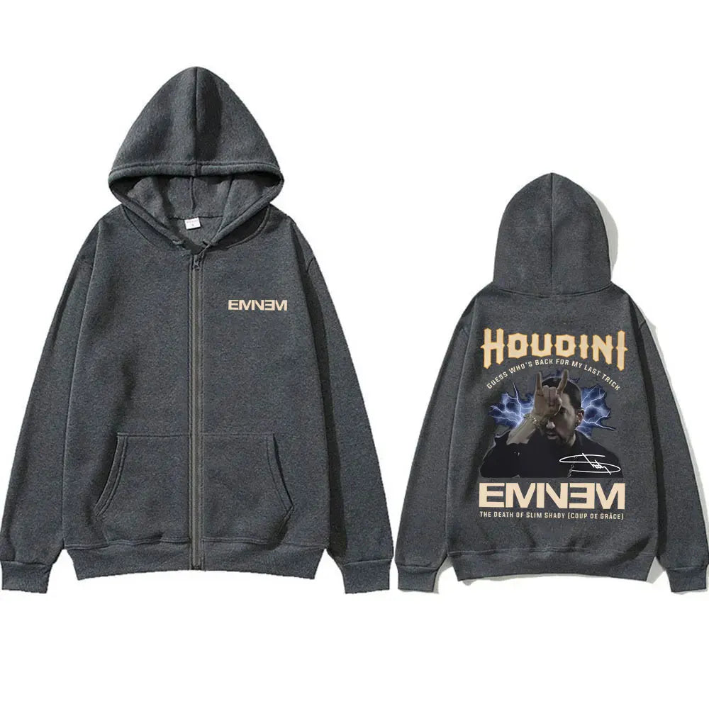 Rapper Eminem The Real Slim Shady Houdini Zipper Hoodie Male Fashion Vintage Zip Up Jacket Men's Hip-Hop Oversized Zip Hoodies